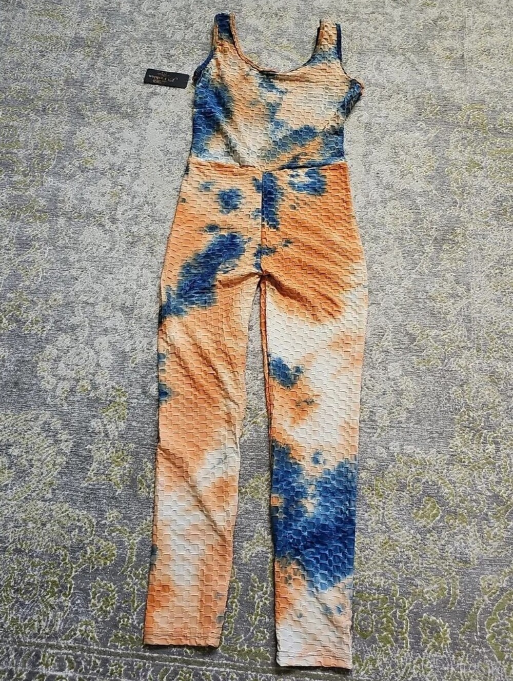 NWT Jumpsuit Tie Dye One Piece Full Stretch  Legging Honeycomb Sleeveless